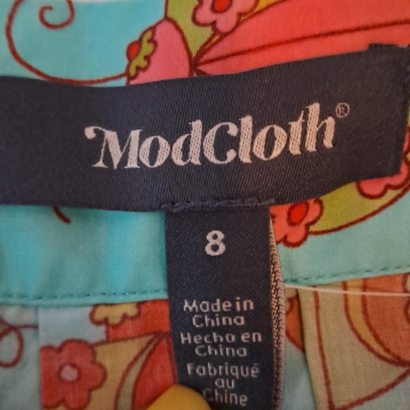 ModCloth NWT Marisol Orange and Blue Pleated A-Line Midi Skirt w/pockets sz 8 - Picture 7 of 9